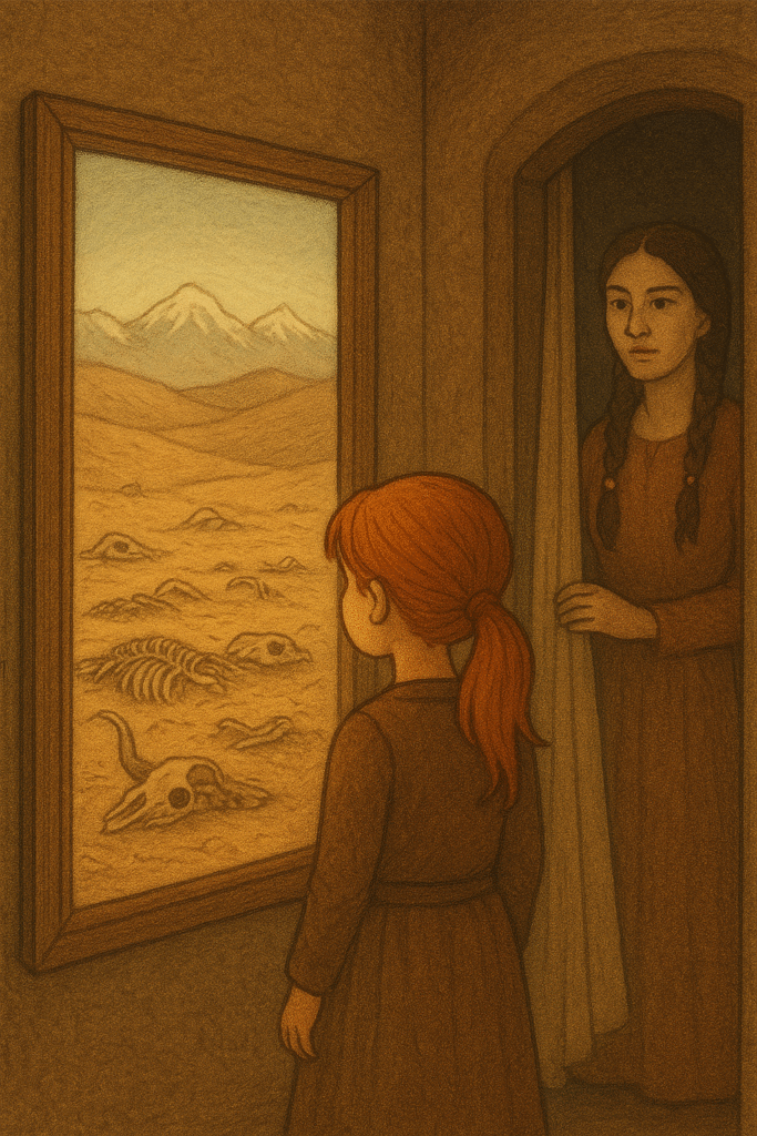 Rêve d'un miroir mystérieux: Clémentine est devant un miroir qui montre un désert