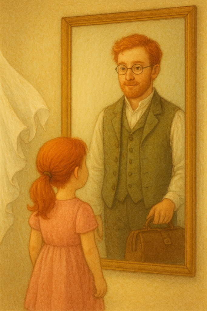 Rêver d'un surprenant miroir - Clémentine se tient devant un immense miroir et observe le reflet qui n'est pas le sien