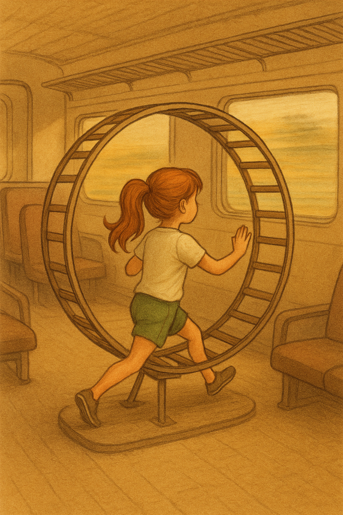 Rêver de prendre le mauvais train : Clémentine est dans une roue de hamster dans un train